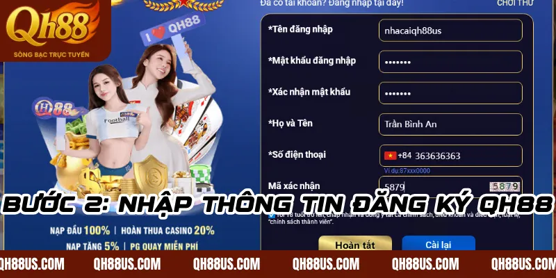 Bước 2: Nhập thông tin đăng ký QH88